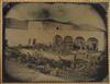 (CASED IMAGE) Half-plate ambrotype depicting a bustling and choreographed outdoor market scene apparently in Mexico,